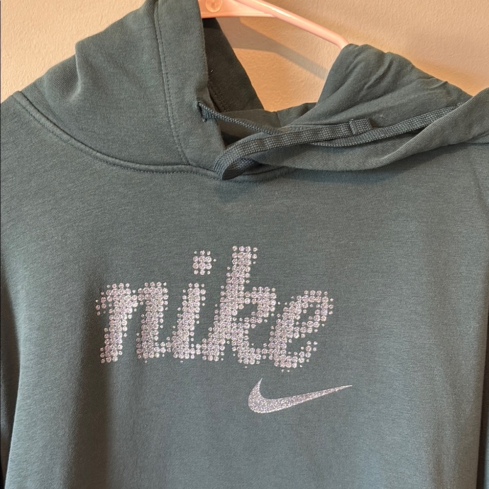 Nike Green Hoodie with Rhinestone Logo